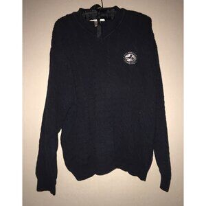 Tehama Clint Mens Large Pebble Beach Cable Knit Sweater Pullover Black Casual